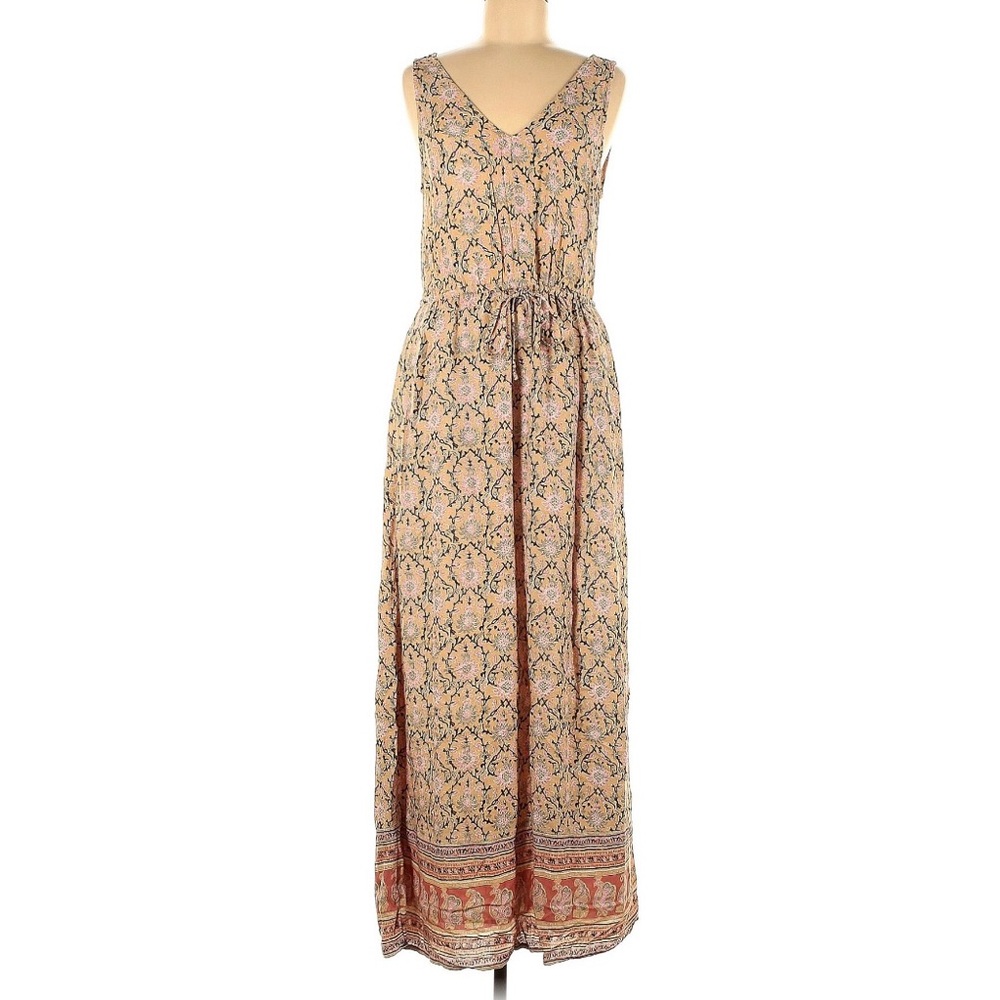 Lucky Brand Floral Tie Waist Lined Sleeveless Maxi Dress With Pockets Medium